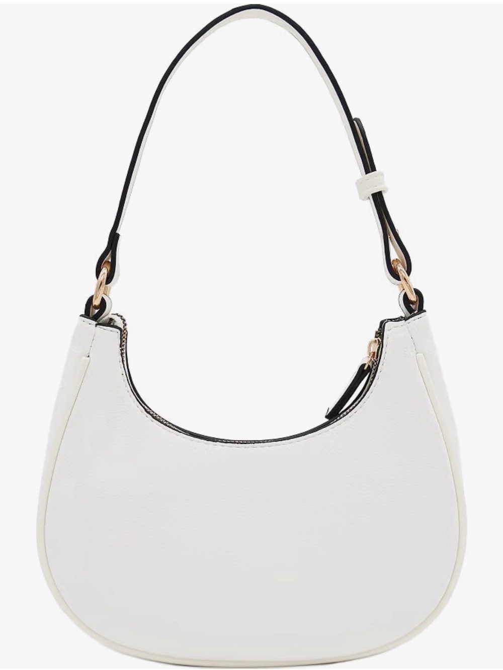 Amazon White Shoulder Bag with Black Trim and Gold Hardware